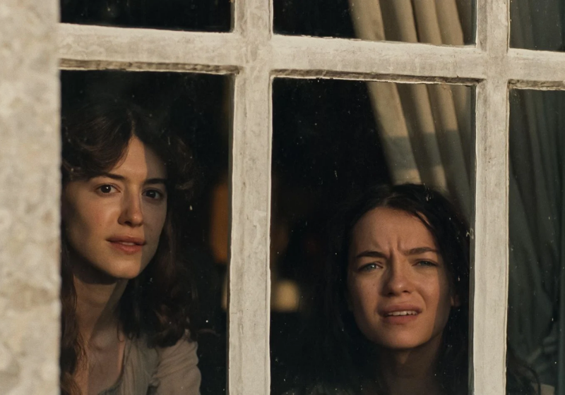 Deux jeunes femmes regardent par la fenêtre